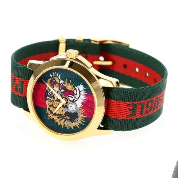 Gucci G-Timeless YA126491 Red and Green Dial Nylon Men's Watch - Picture 2 of 3